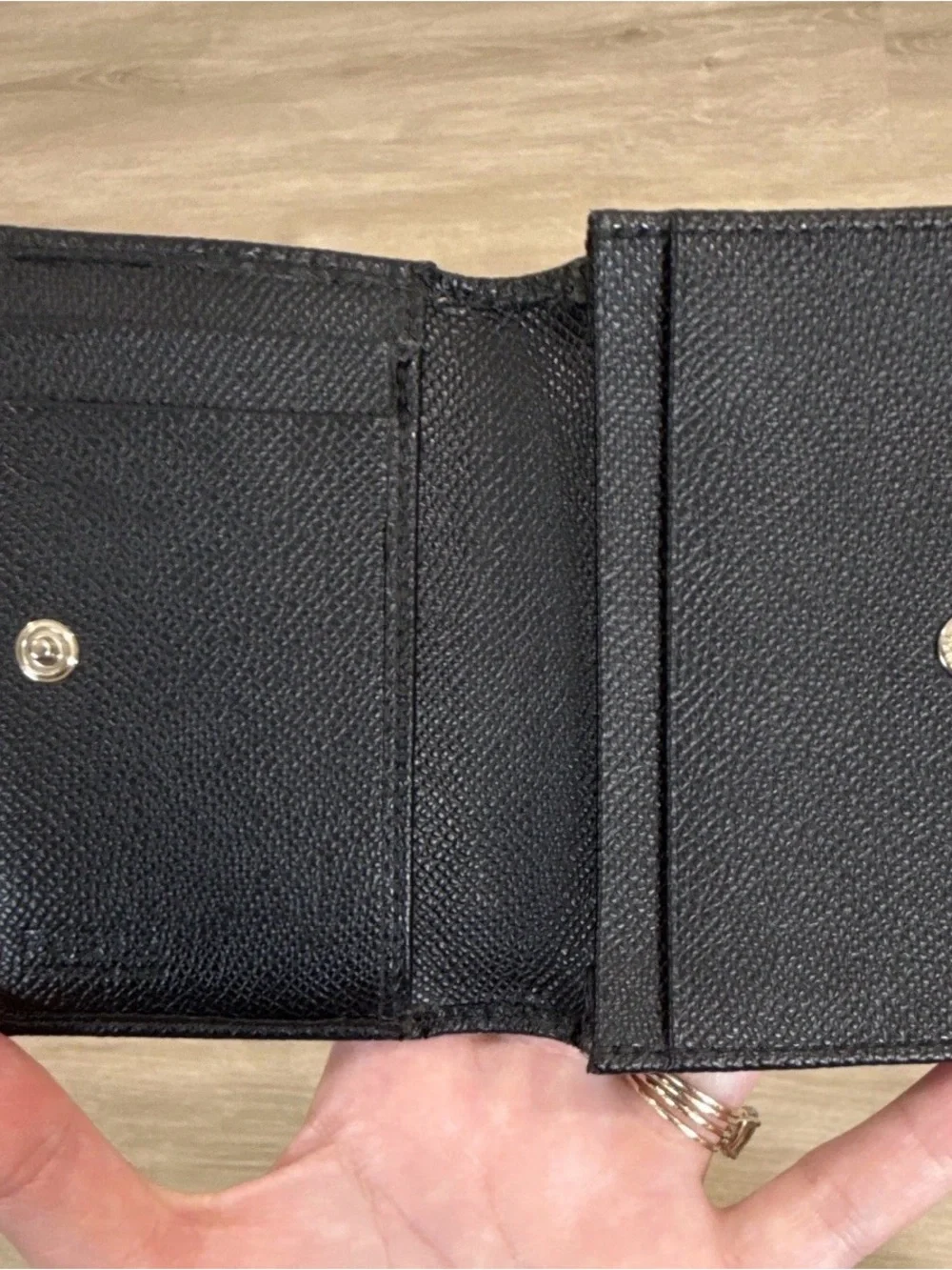 Furla Black Leather Trifold Wallet with Gold Logo